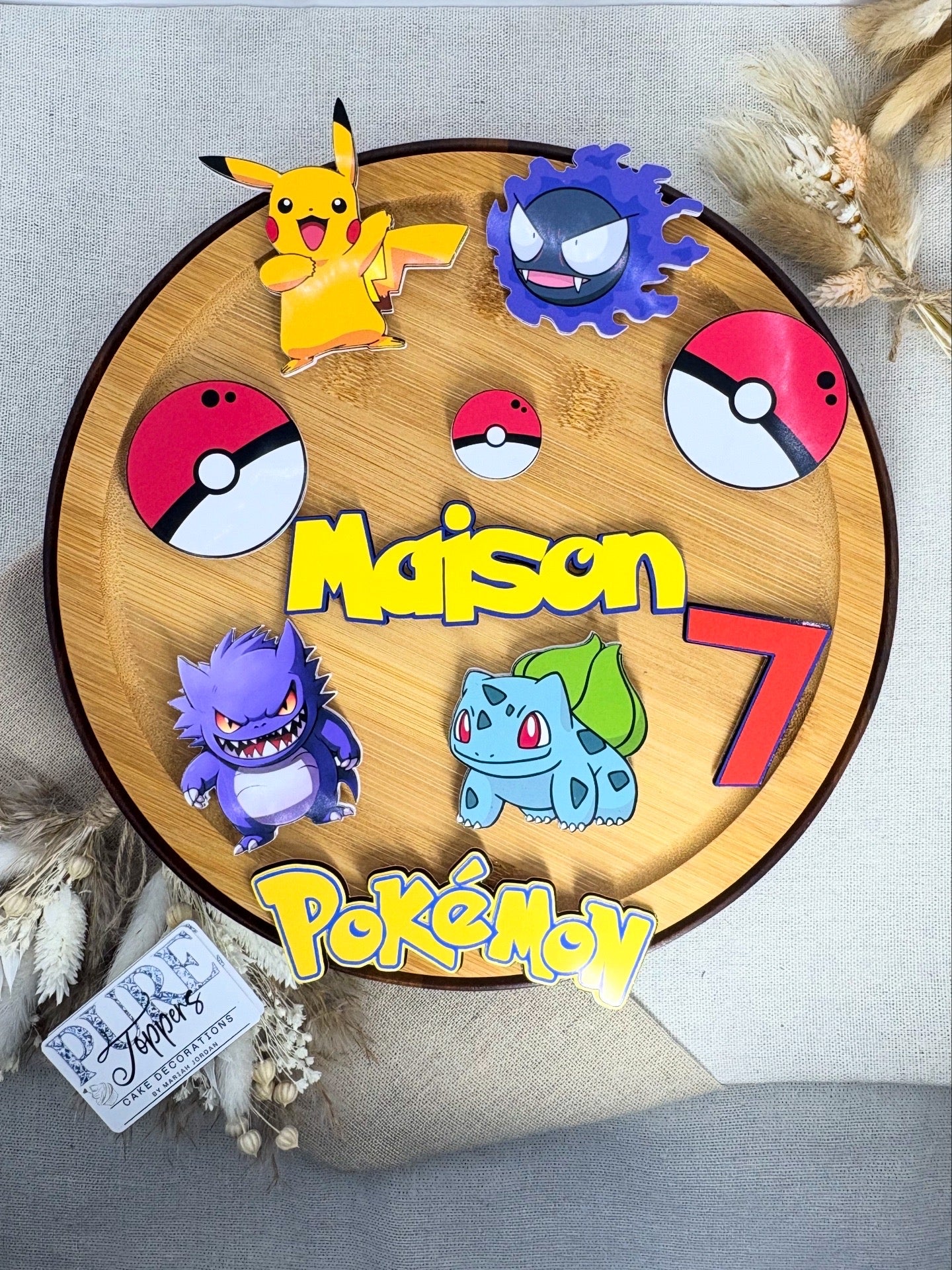 Personalised Pokémon Cake Topper – Custom Name & Age Party Decoration -Pokémon Cake Topper