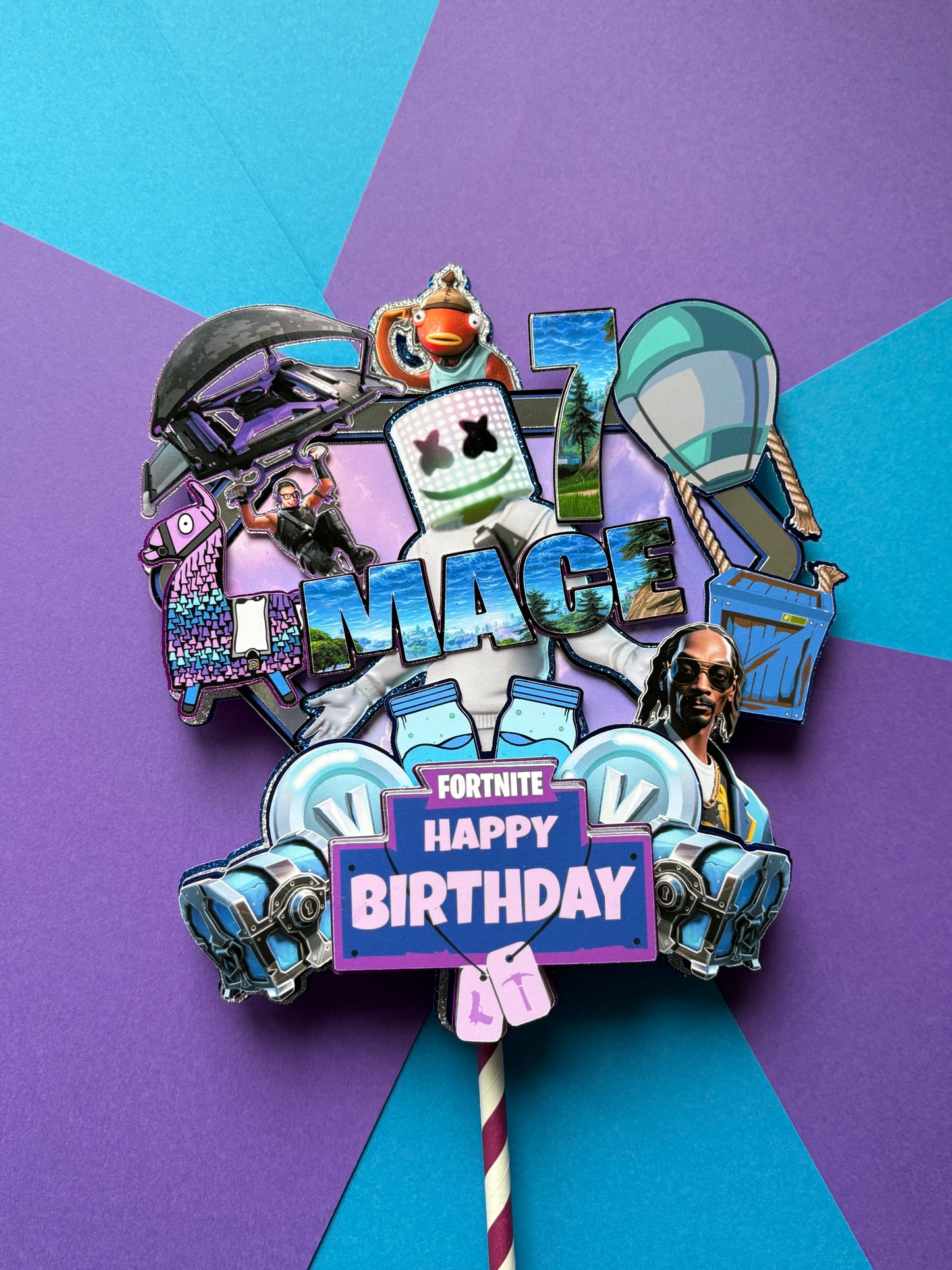 Fortnite Cake Topper, Fortnite Cake Decorations, Personalised Fortnite Cake Topper, Marshmallow Man Fortnite Face Cake Topper (Copy)