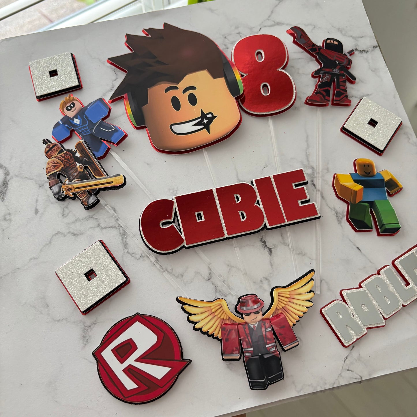 Roblox Cake Topper | Personalised Gamer Birthday Decoration | Custom Name & Age Cake Topper (Copy)