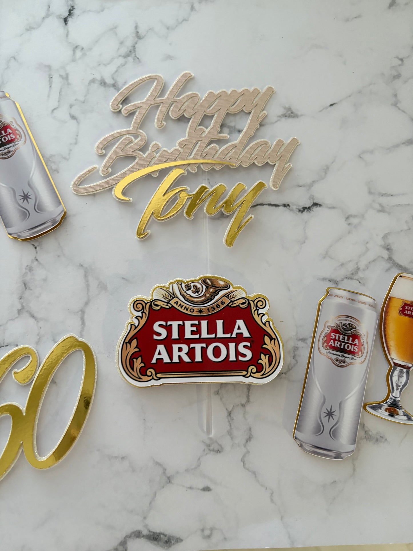 Stella Artois Cake Topper – Personalised Beer Birthday Cake Decoration | Stella Cake Topper for Men | Custom Beer Theme Party Cake Decor