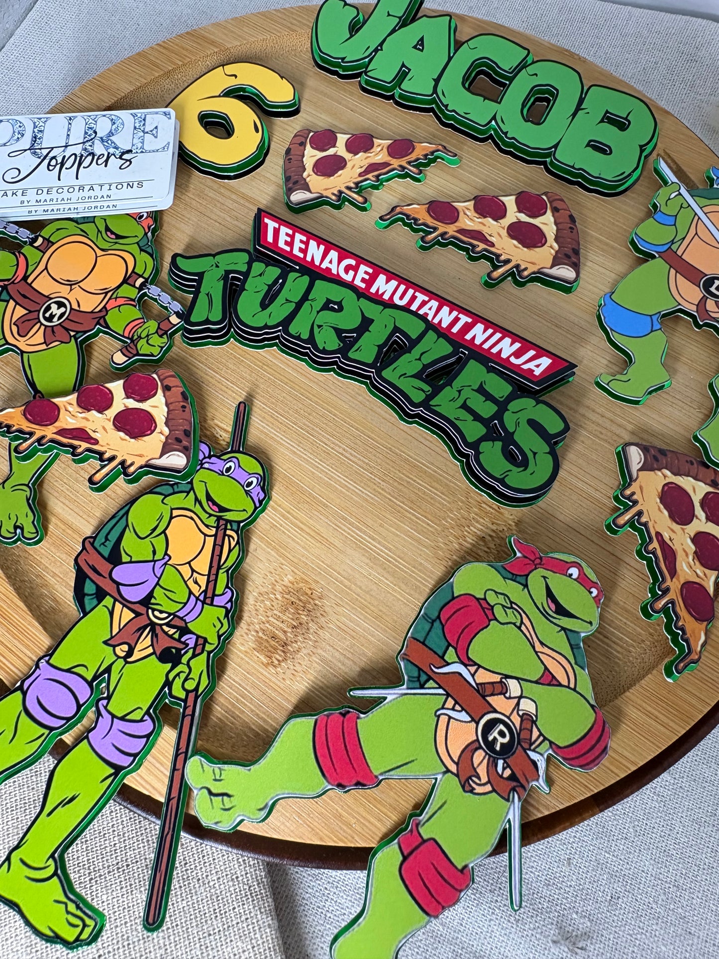 Personalised Ninja Turtles Cake Topper | Teenage Mutant Ninja Turtle Birthday Cake Decoration | Custom Name & Age Cake Charm