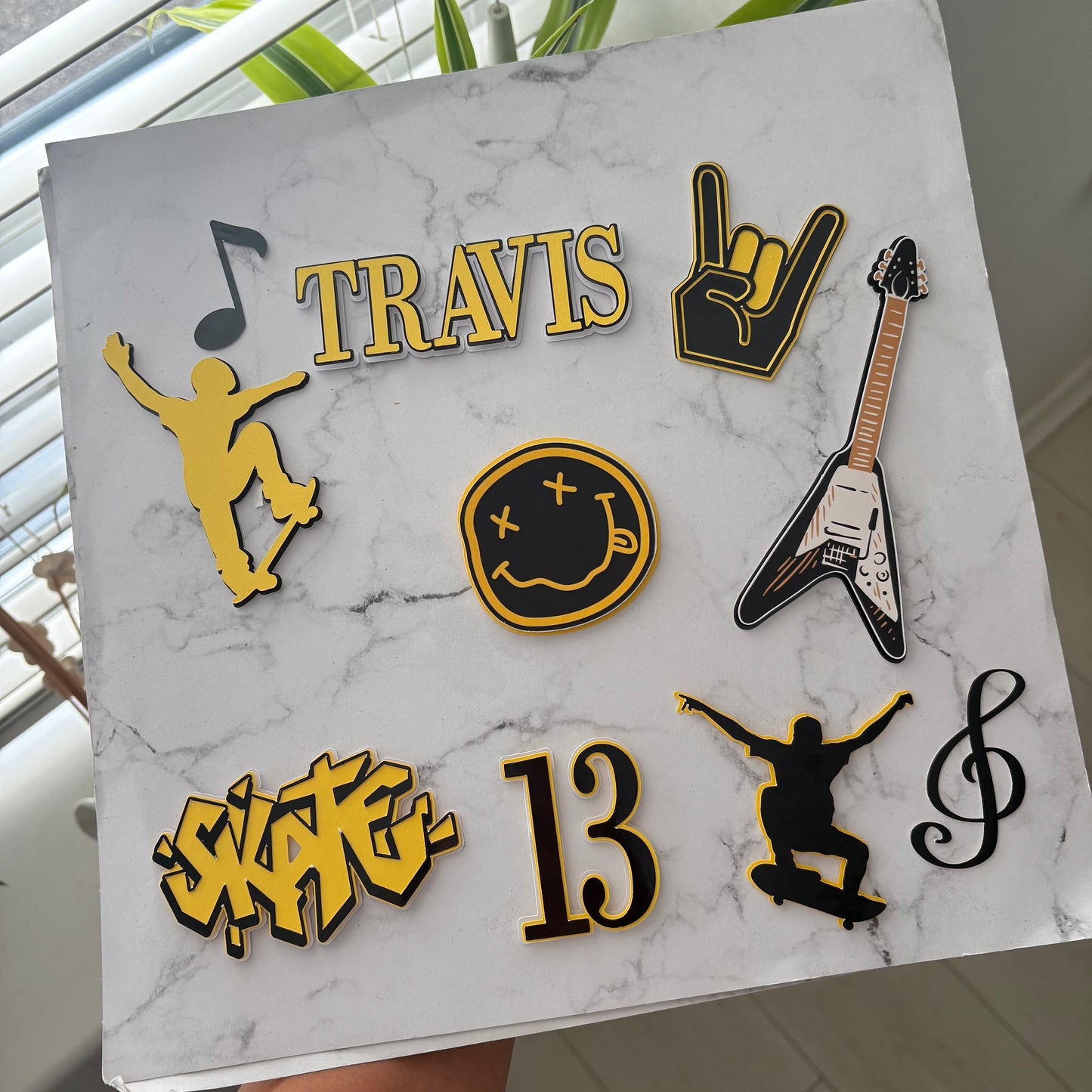 Nirvana & Skateboarding Cake Topper Set | Grunge Rock & Skater Birthday Party Decor | 90s Music Theme