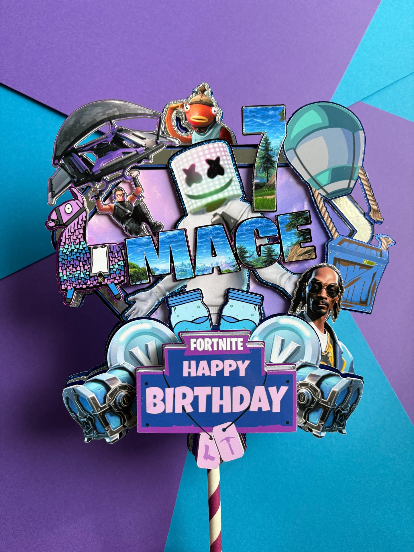 Fortnite Cake Topper, Fortnite Cake Decorations, Personalised Fortnite Cake Topper, Marshmallow Man Fortnite Face Cake Topper (Copy)