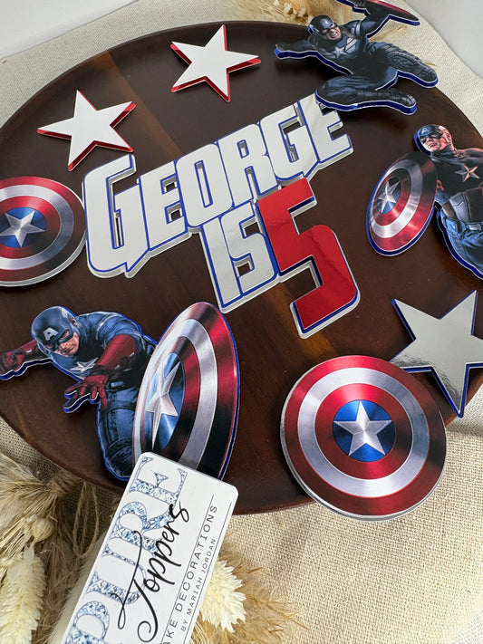 Captain America Cake Topper | Avengers Superhero Birthday Cake Decoration | Captain America Party Cake Charm | Kids Superhero Cake Topper