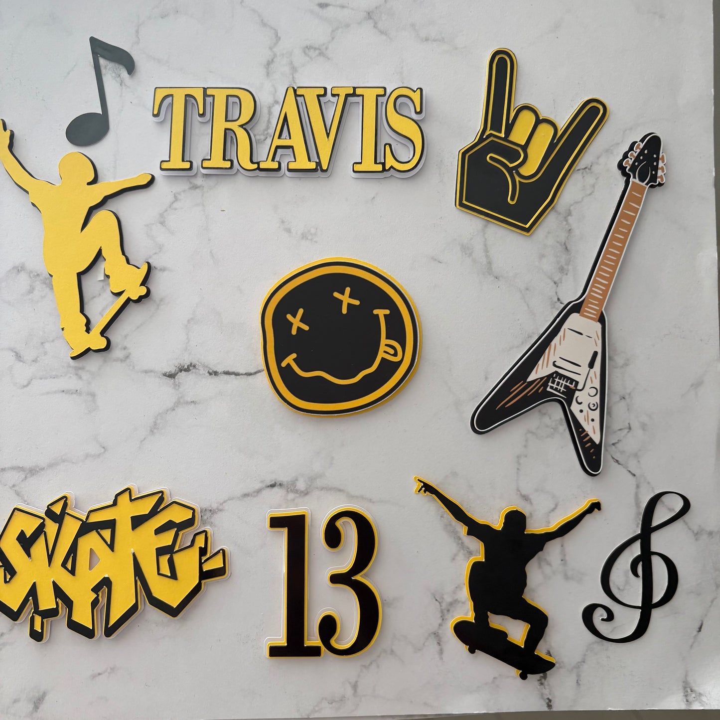 Nirvana & Skateboarding Cake Topper Set | Grunge Rock & Skater Birthday Party Decor | 90s Music Theme