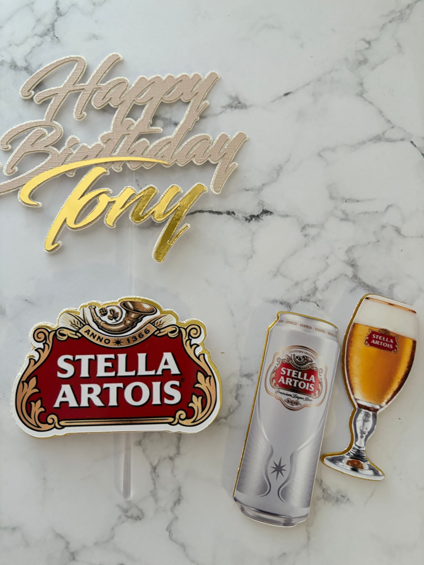 Stella Artois Cake Topper – Personalised Beer Birthday Cake Decoration | Stella Cake Topper for Men | Custom Beer Theme Party Cake Decor