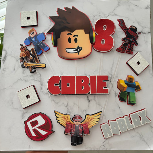 Roblox Cake Topper | Personalised Gamer Birthday Decoration | Custom Name & Age Cake Topper