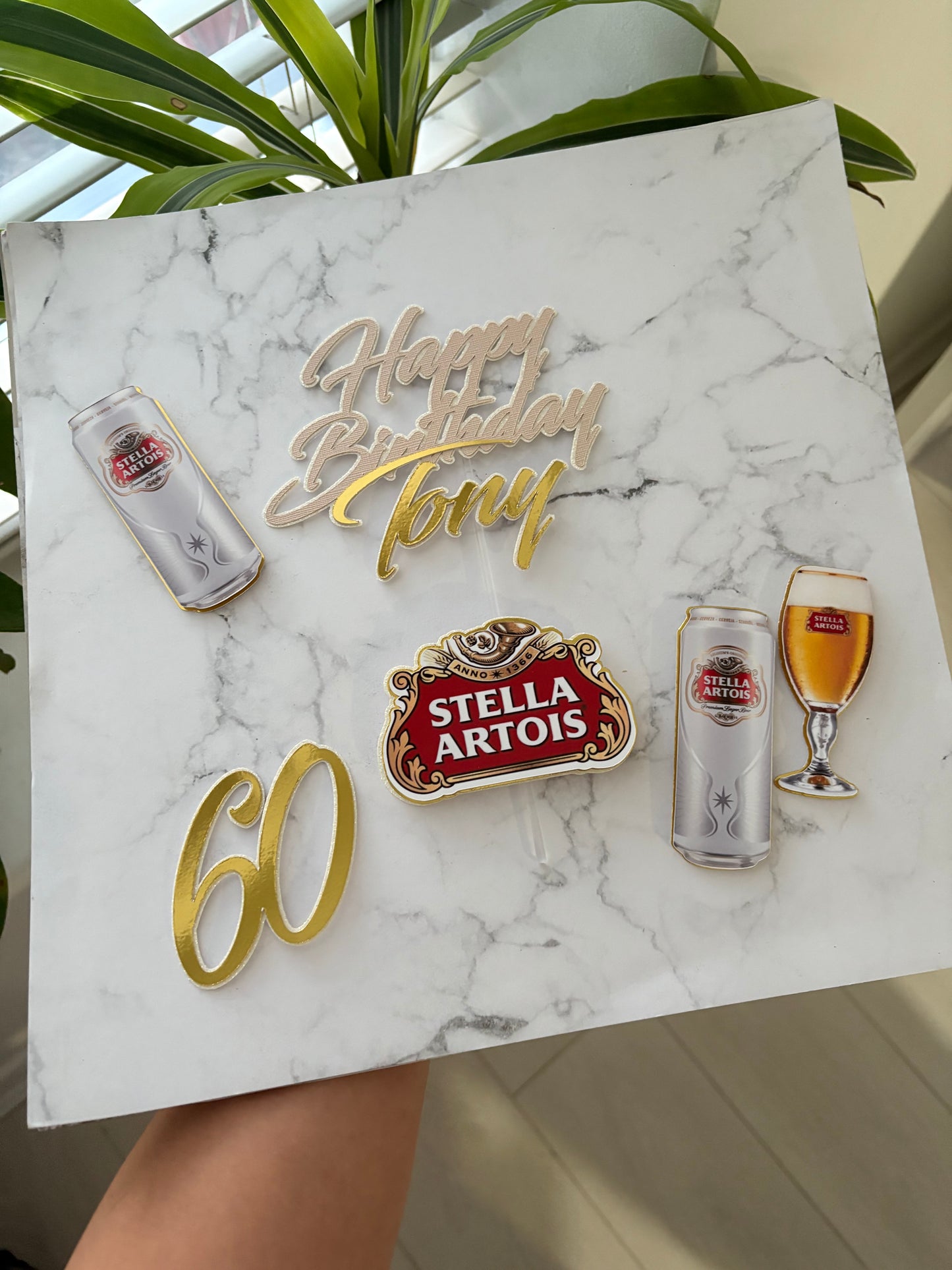 Stella Artois Cake Topper – Personalised Beer Birthday Cake Decoration | Stella Cake Topper for Men | Custom Beer Theme Party Cake Decor