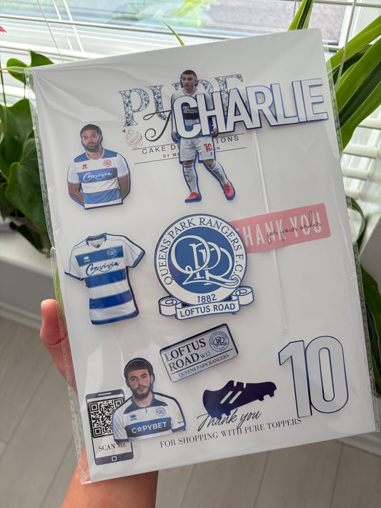 Queens Park Rangers Cake Topper – Personalised QPR Football Badge Cake Decoration, Custom Football Birthday Topper