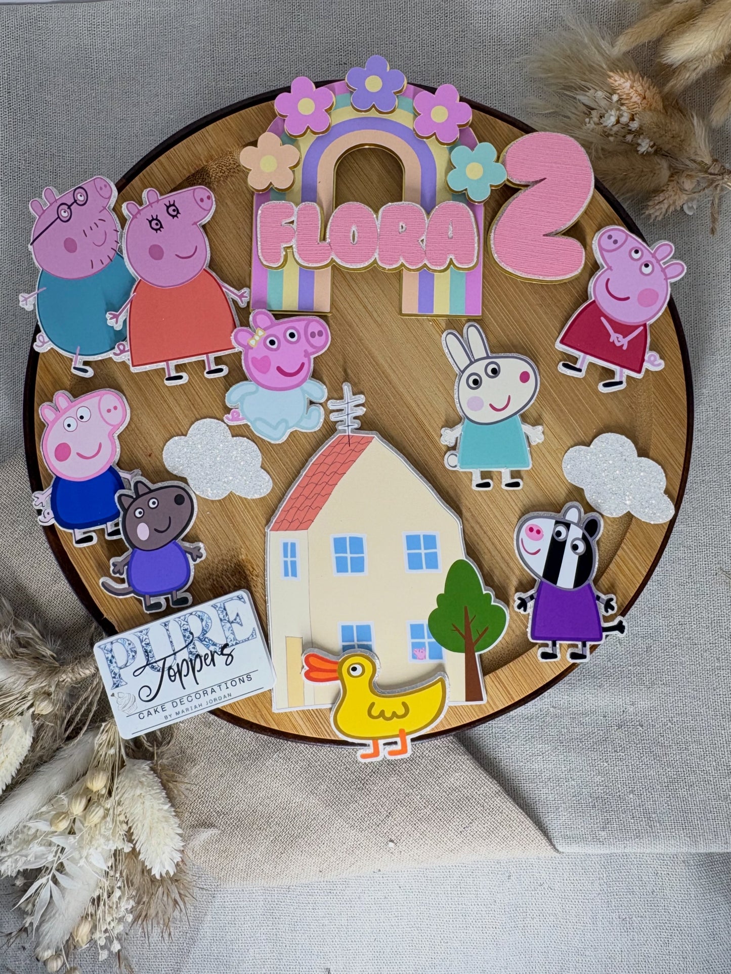 Personalised Peppa Pig & Family Cake Topper | Peppa Pig Birthday Cake Decoration | Custom Name & Age Cake Charm
