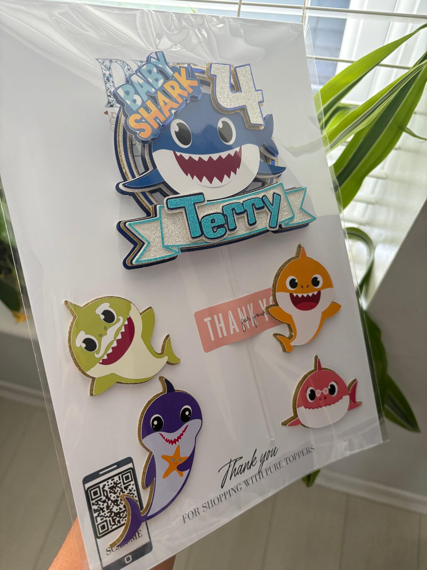 Baby Shark Personalised Cake Topper – Custom Name & Age Birthday Decorations - Personalised Baby Shark Birthday Cake Topper – 3D Layered Design