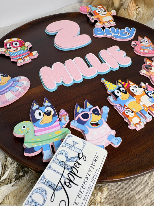Bluey Swimming Cake Topper Set | Personalised Pool Party Birthday Decorations