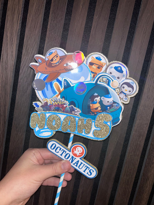 Personalised Octonauts Cake Topper – Custom Name & Age Ocean Adventure Birthday Decoration