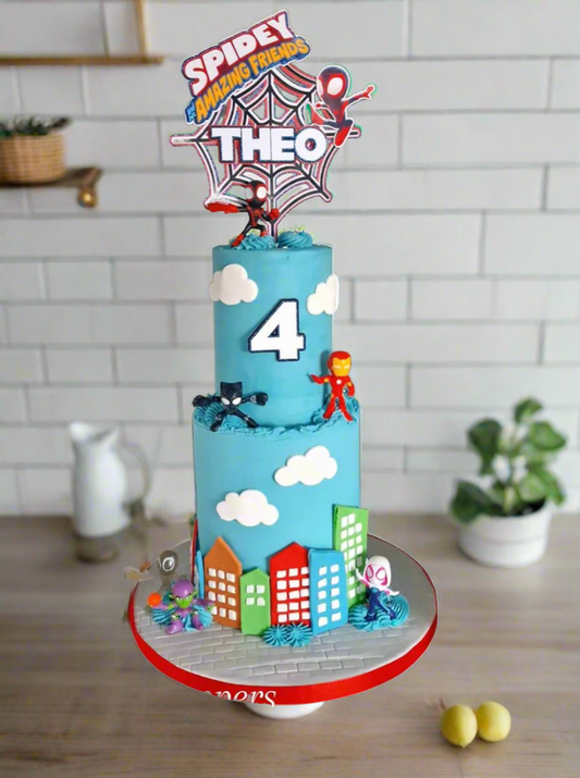 Personalised Spidey and Friends Cake Topper – Custom Superhero Birthday Cake Decoration – Spider Hero Name & Age Topper