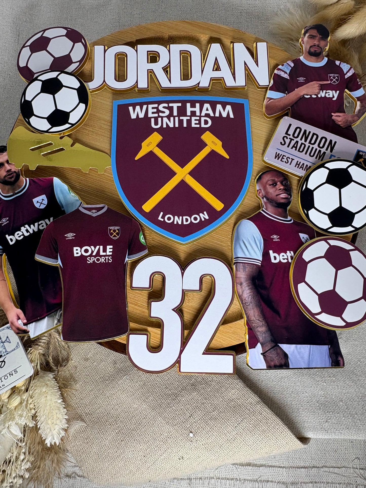 Personalised West Ham United Inspired Cake Topper | Football Birthday Cake Decoration | Custom Name & Age Cake Charm