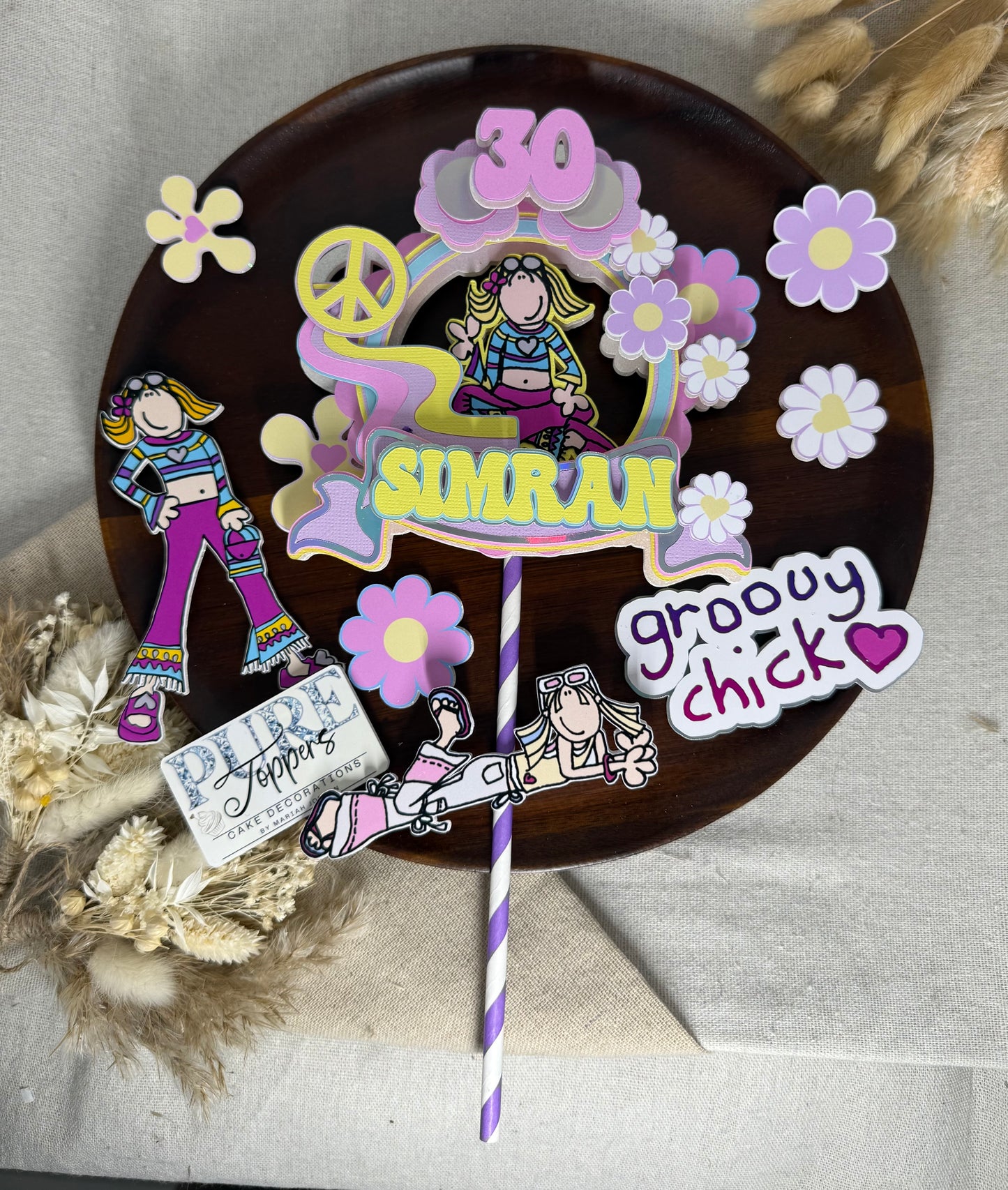 Groovy Chick Pastel Cake Topper & Charm Set | Personalised 3D Layered Birthday Cake Decorations