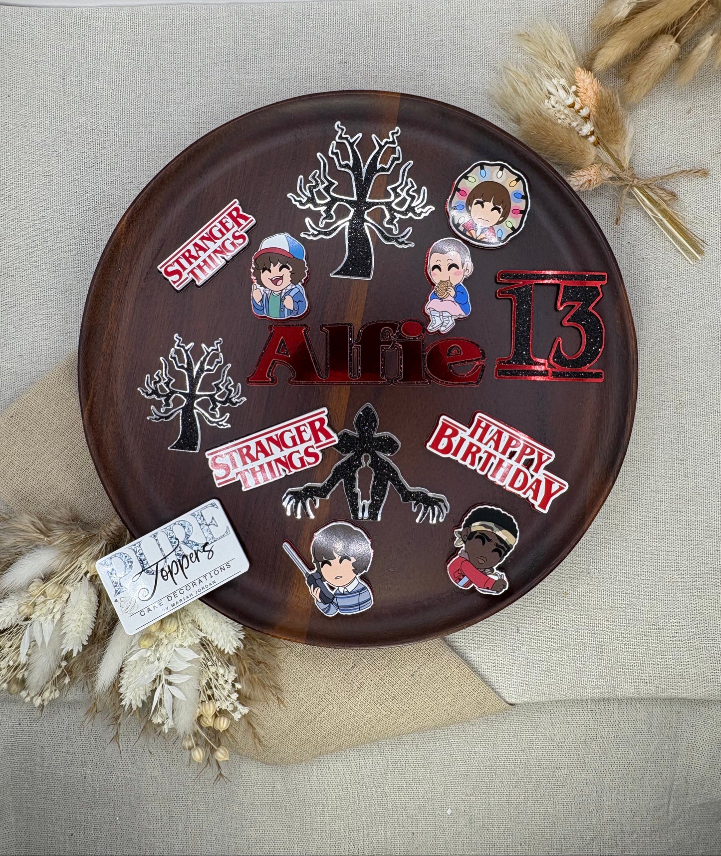 Stranger Things Cake Topper – Personalised Name & Age Birthday Decoration -Stranger Things Birthday Cake Topper