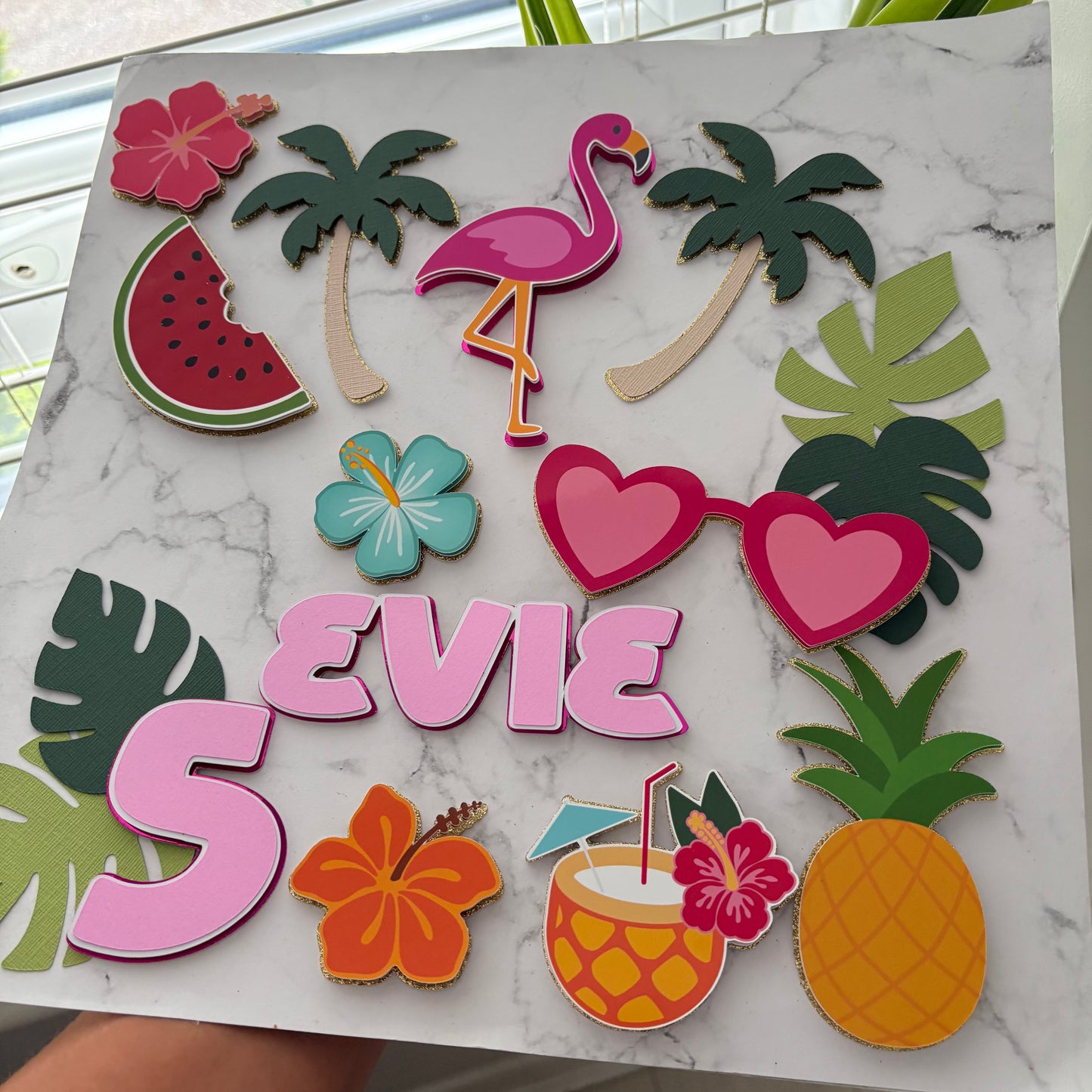 Hawaiian Cake Topper – Flamingo Cake Decoration for Luau or Tropical Party | Custom Hawaiian Party Cake Topper | Summer Cake Decorations