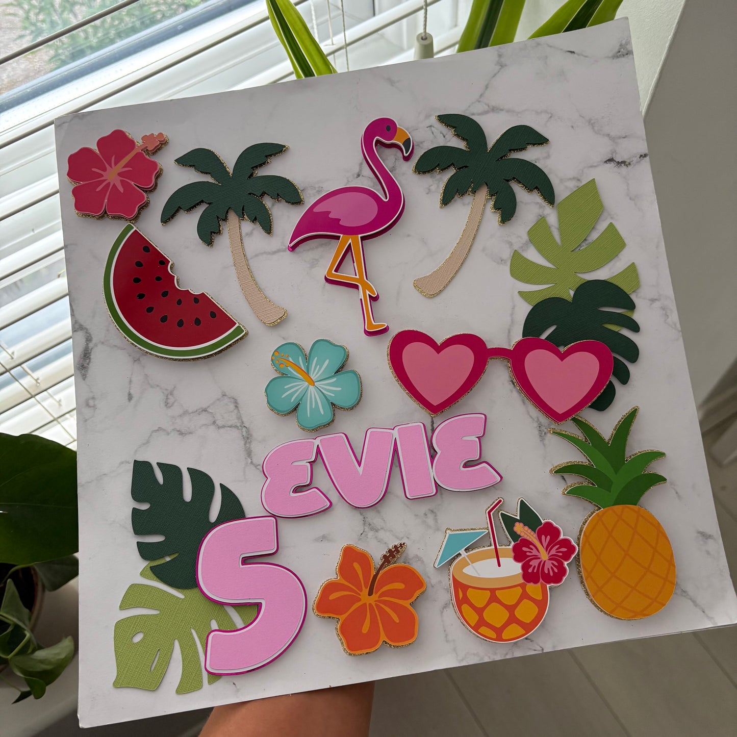 Hawaiian Cake Topper – Flamingo Cake Decoration for Luau or Tropical Party | Custom Hawaiian Party Cake Topper | Summer Cake Decorations