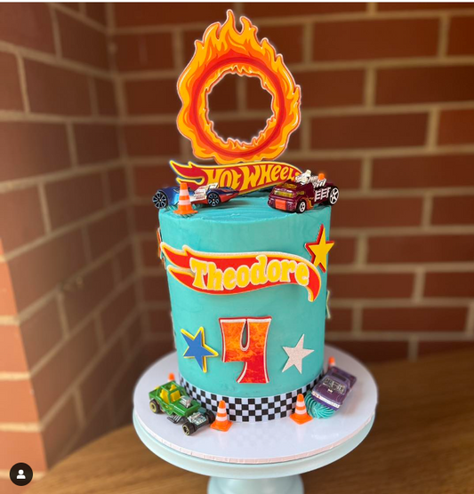 Hot Wheels Cake Topper Set – Ring of Fire Car Cake Decoration, Race Track Birthday Cake Topper, Hot Wheels Theme Cake Decorations for Kids Parties
