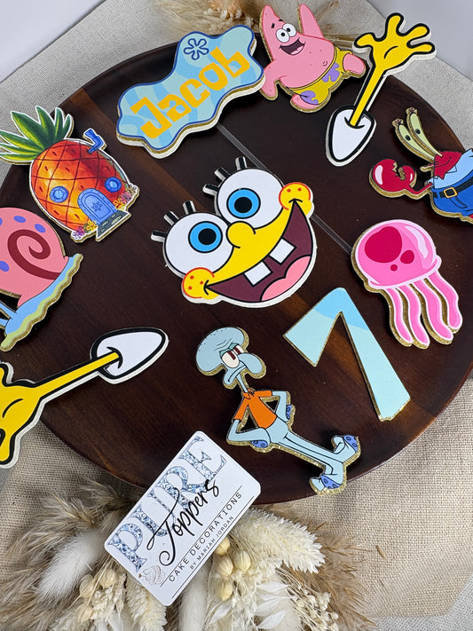 SpongeBob SquarePants Personalised Cake Topper | Custom Name Birthday Cake Decoration | Kids Party Supplies