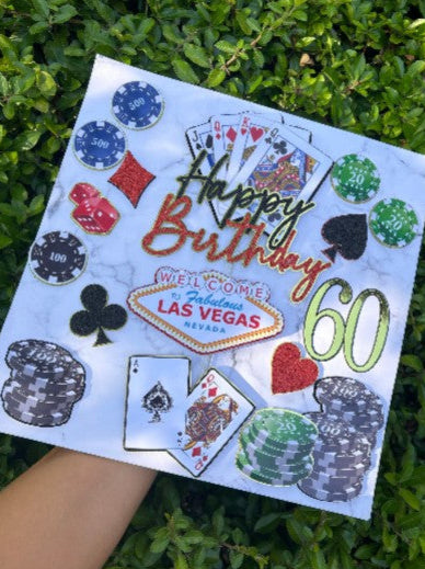 Casino Cake Topper – Personalised Poker & Las Vegas Birthday Cake Decoration | Betting Theme Cake Topper | Custom Happy Birthday Party Decor
