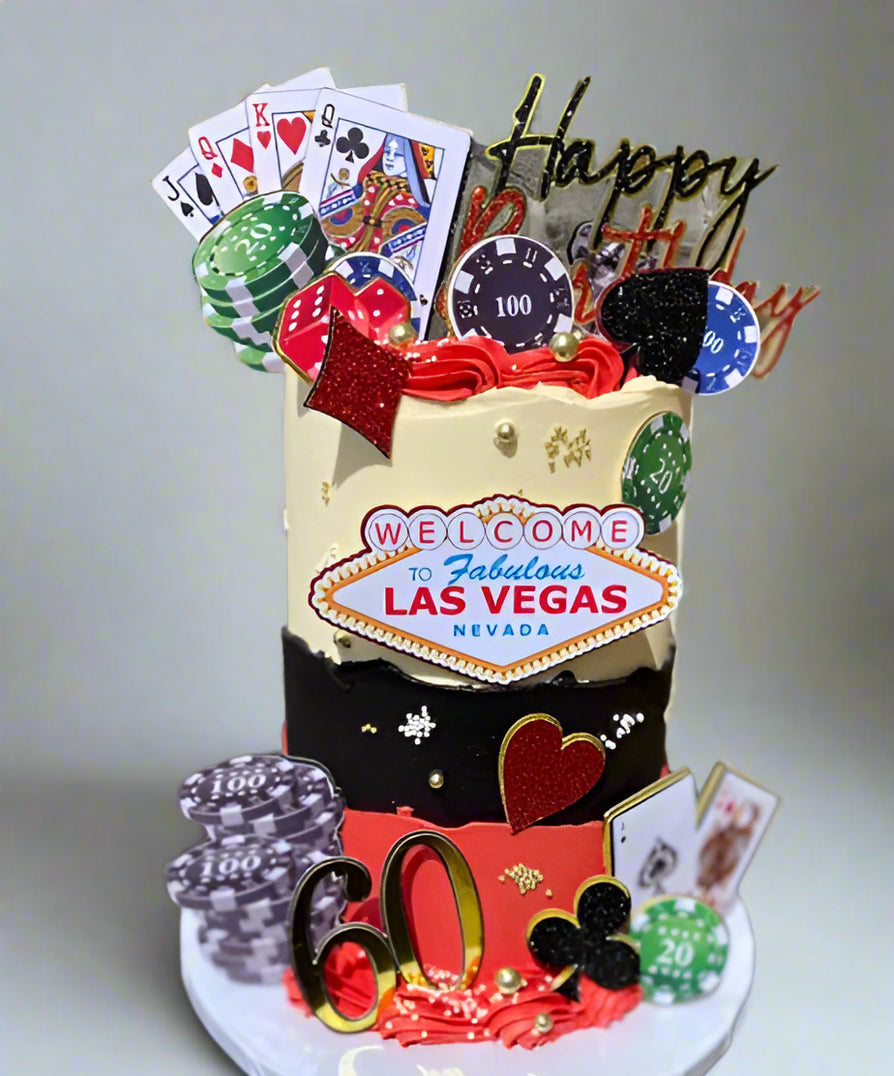 Casino Cake Topper – Personalised Poker & Las Vegas Birthday Cake Decoration | Betting Theme Cake Topper | Custom Happy Birthday Party Decor