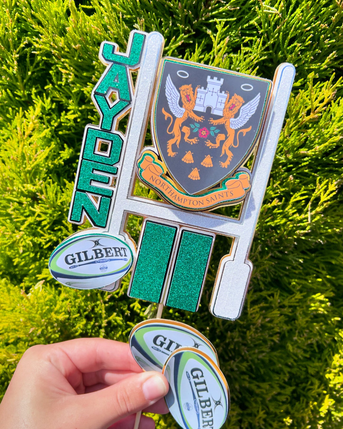 Custom Northampton Saints cake topper for rugby fans