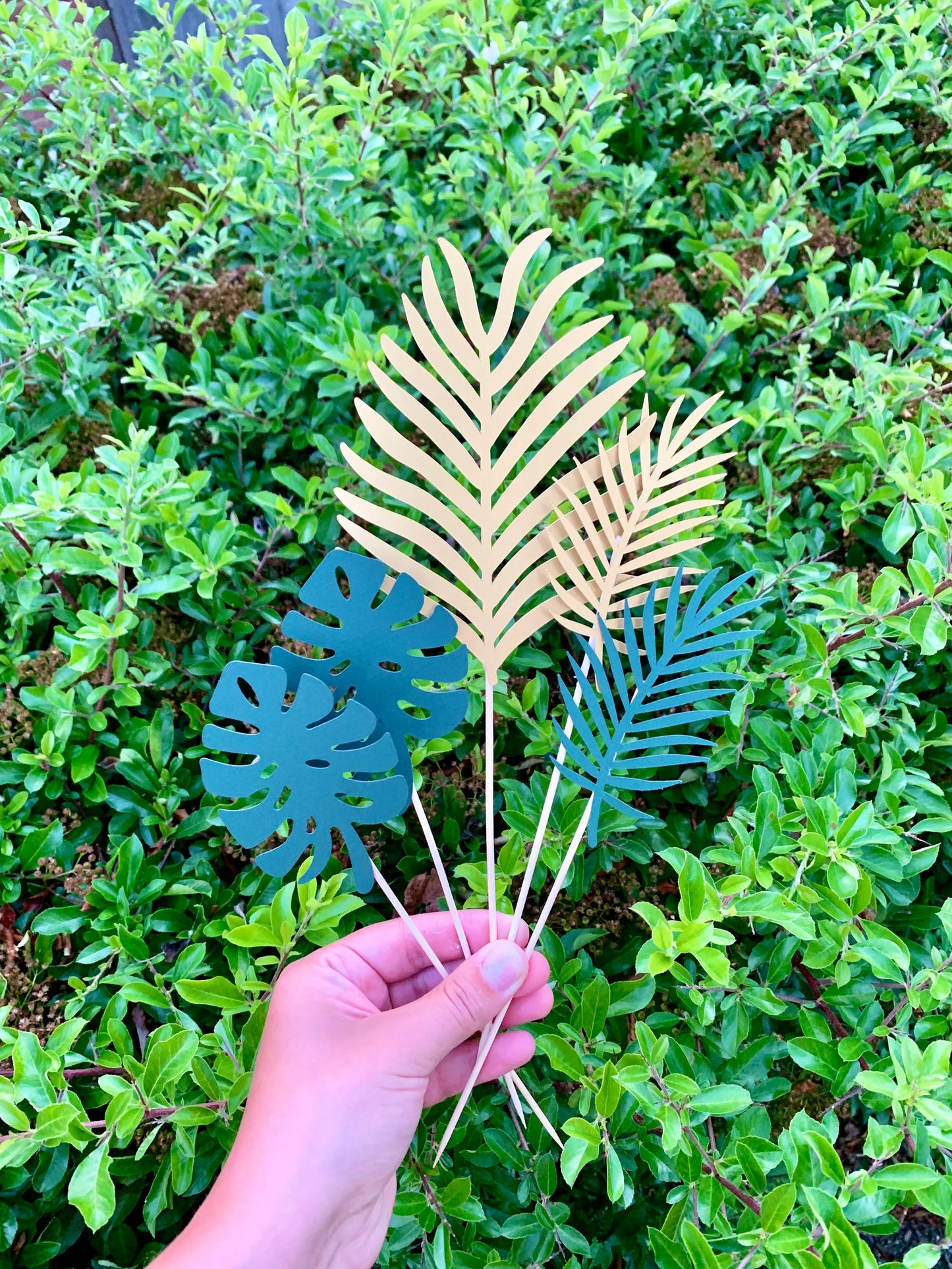 Cake Topper Palm Leaves, Cake Leaves, Jungle Cake Topper (Gold & Green)