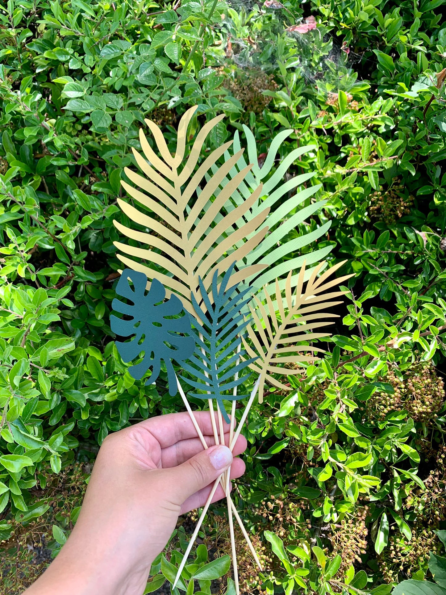 Cake Topper Palm Leaves, Cake Leaves, Jungle Cake Topper (Gold & Greens)