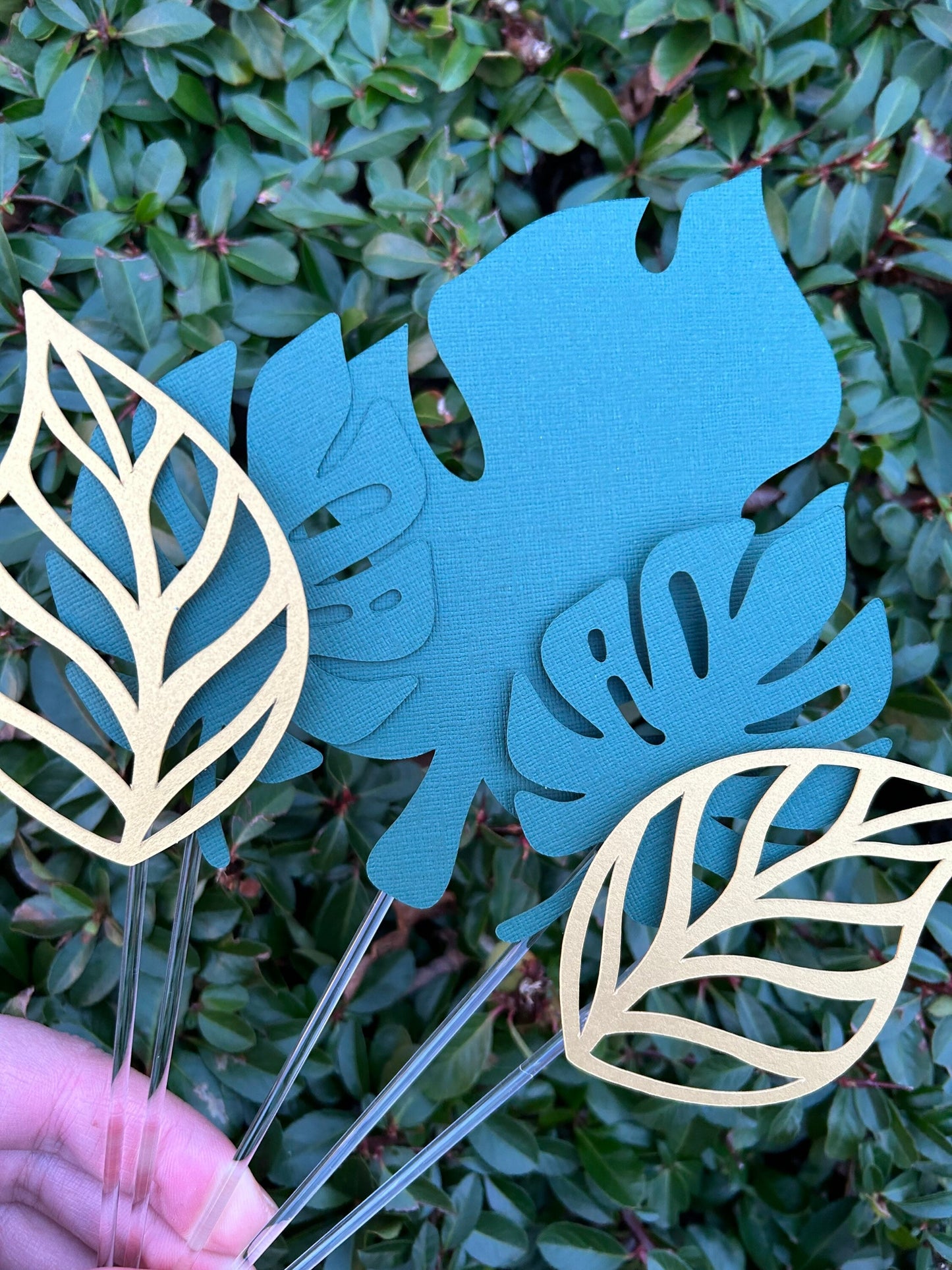 Cake Topper Palm Leaves, Cake Leaves, Jungle Cake Topper (Green & Gold)