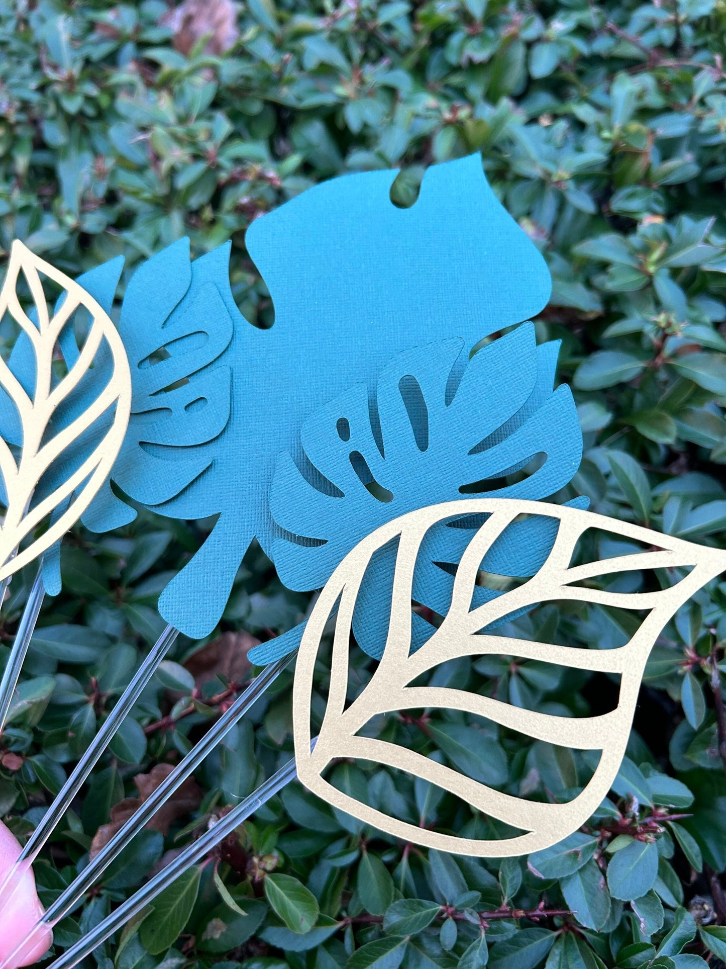 Cake Topper Palm Leaves, Cake Leaves, Jungle Cake Topper (Green & Gold)