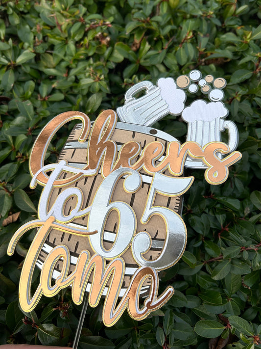 Cheers To 65 Cake Topper