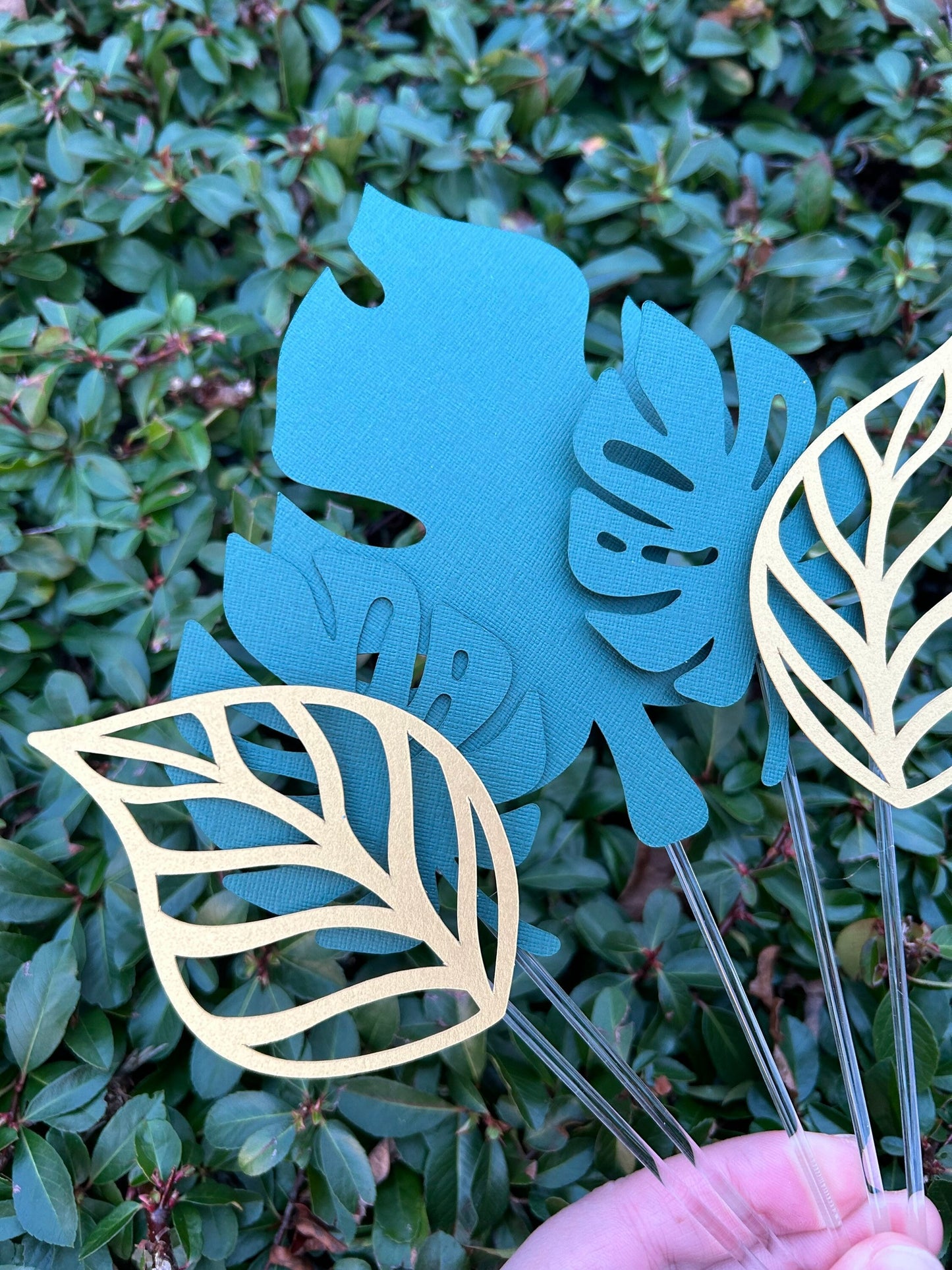 Cake Topper Palm Leaves, Cake Leaves, Jungle Cake Topper (Green & Gold)