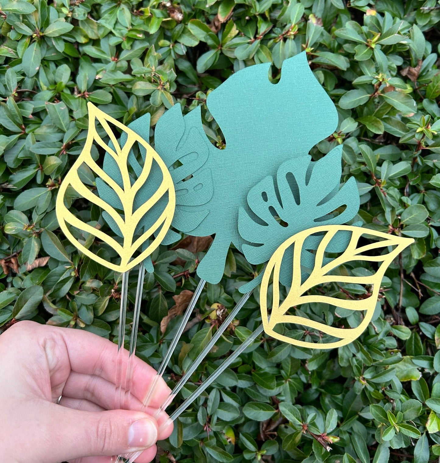 Cake Topper Palm Leaves, Cake Leaves, Jungle Cake Topper (Green & Gold)