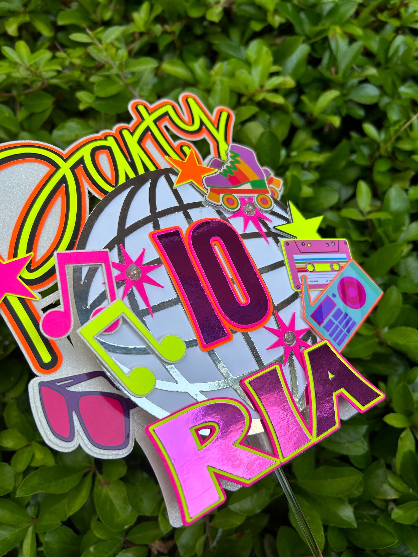 Neon, Disco Ball Cake Topper
