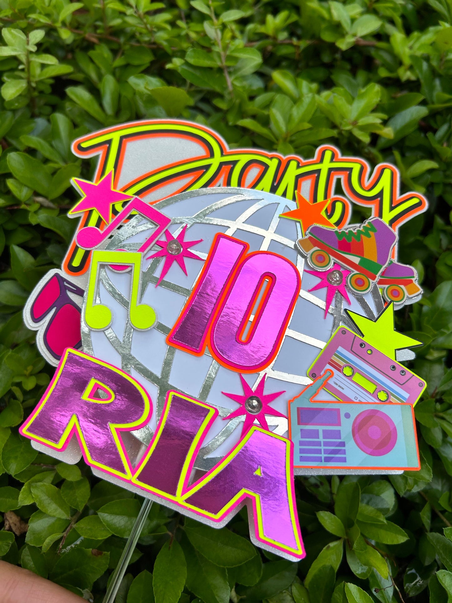 Neon, Disco Ball Cake Topper