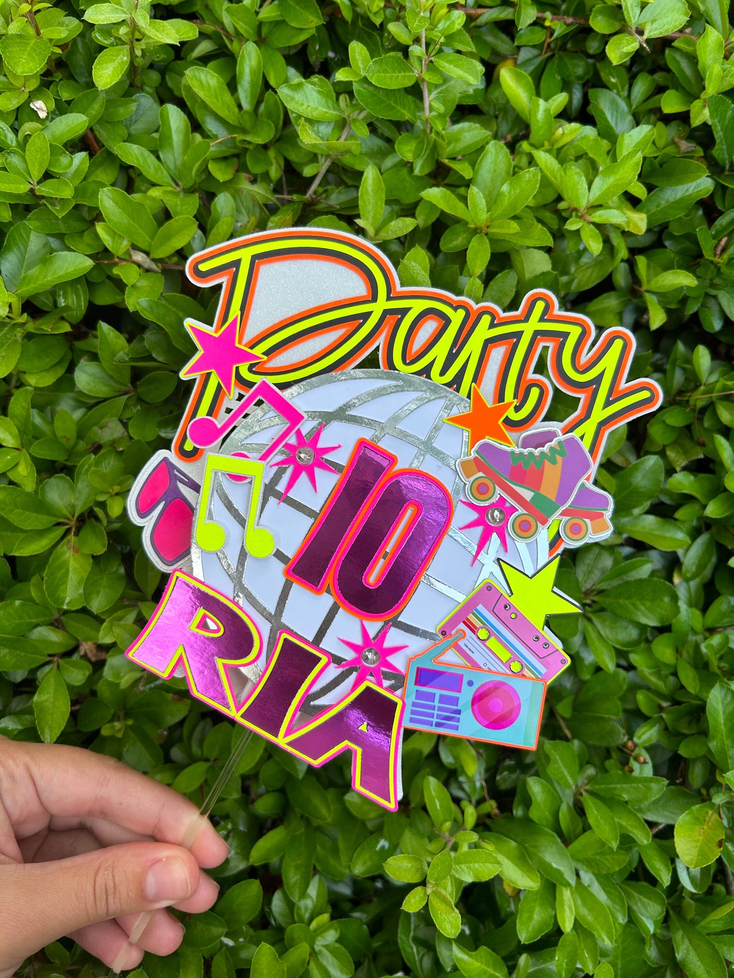 Neon, Disco Ball Cake Topper