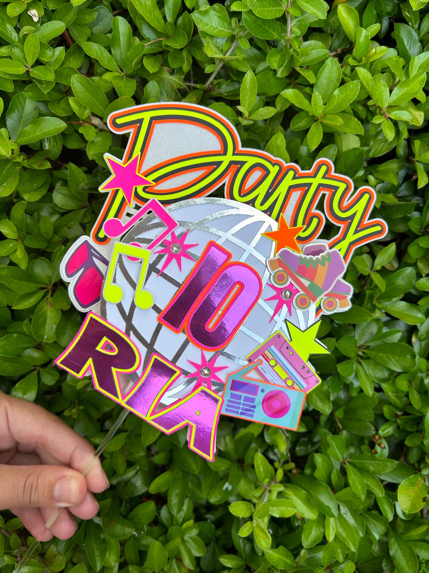 Neon, Disco Ball Cake Topper