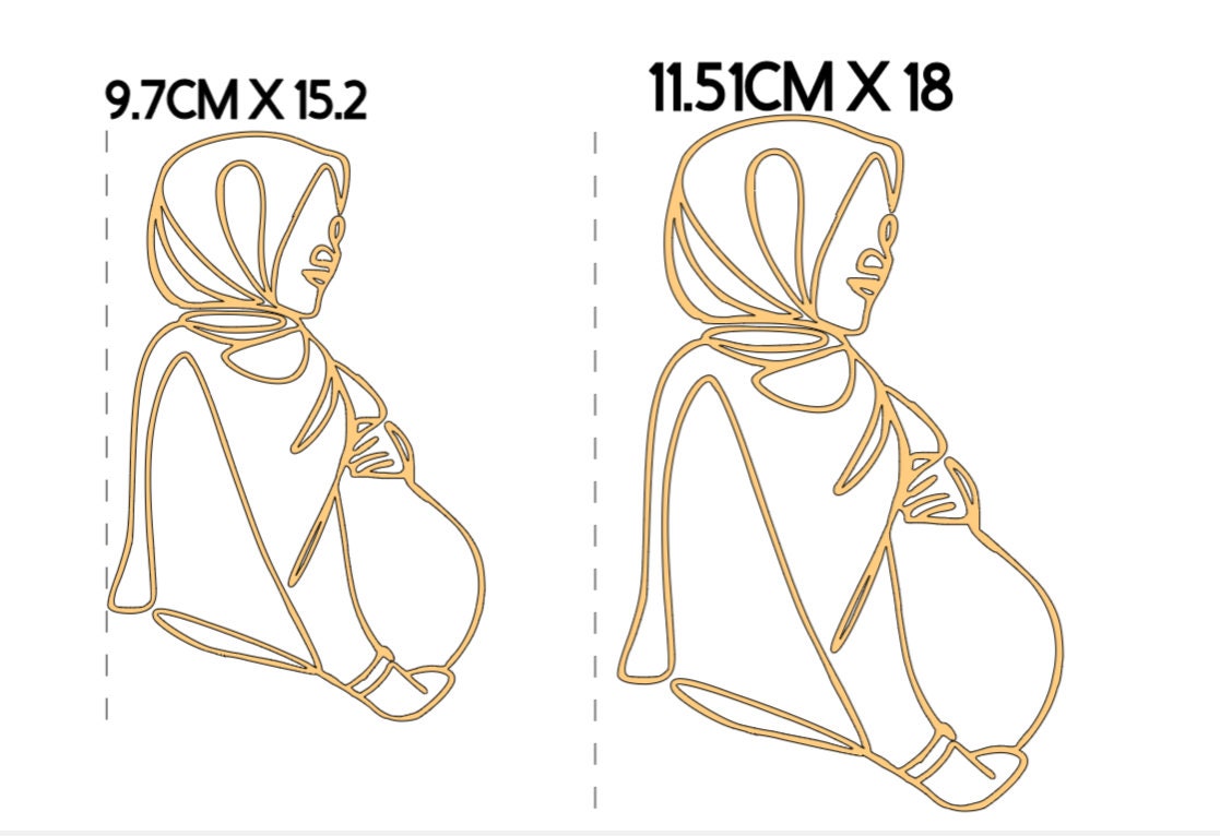 Hijab Line Art Pregnant Lady Cake Charm