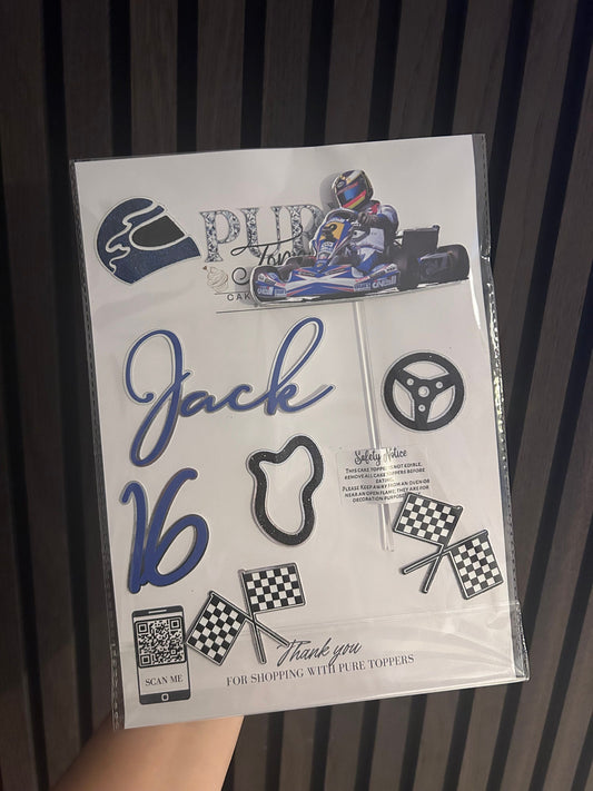 Personalised Go Karting Cake Topper | Racing Birthday Cake Decoration | Name & Age Topper