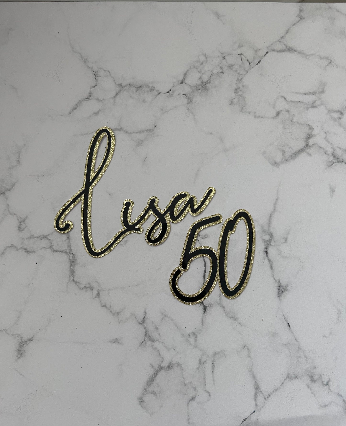 Name & Age Cake Charm (Black & Gold)
