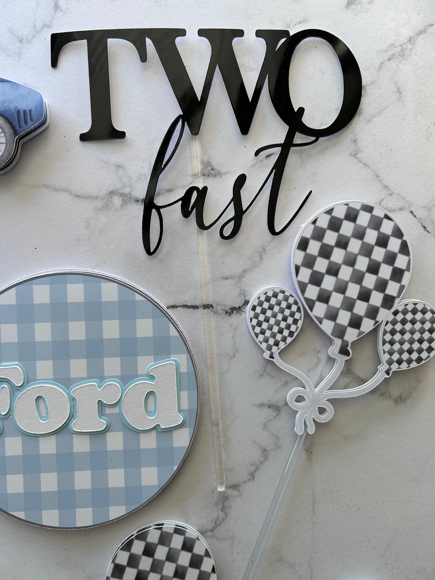 Two Fast Cake Topper, 2nd Birthday Vintage Car Cake Topper