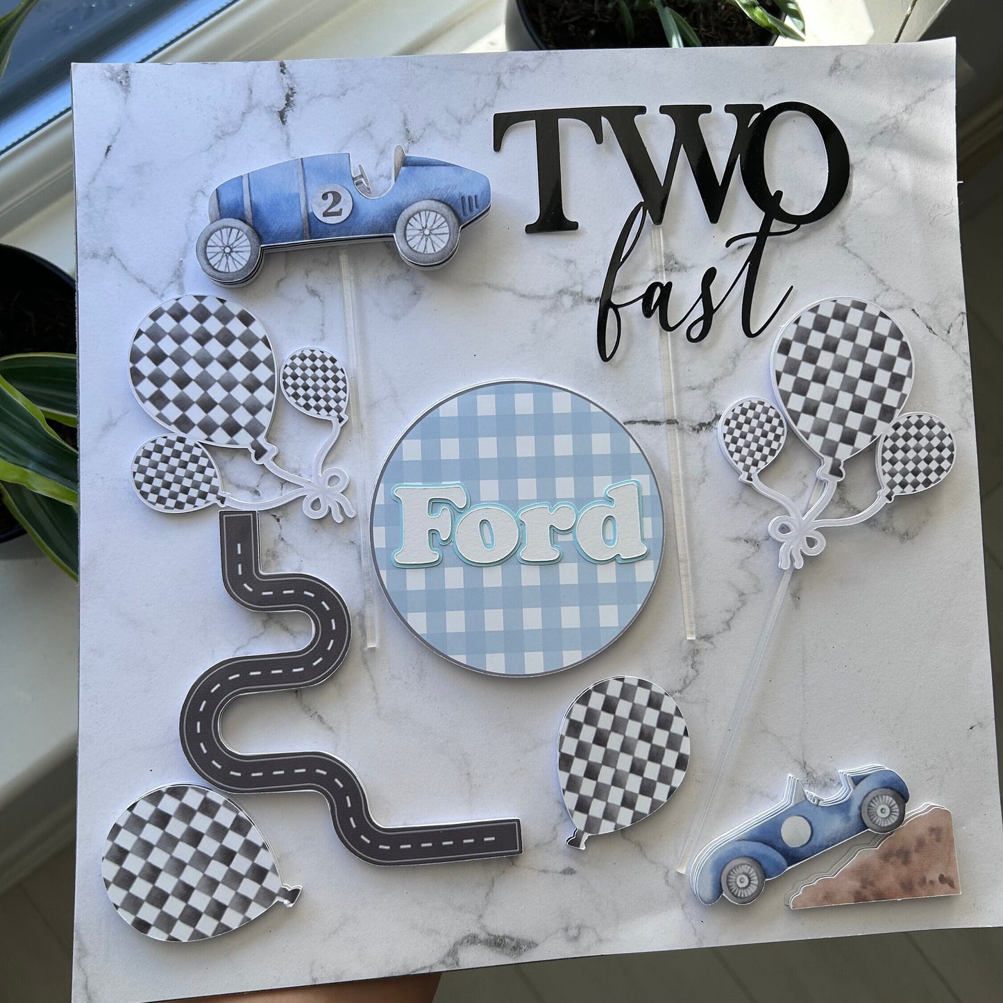 Two Fast Cake Topper, 2nd Birthday Vintage Car Cake Topper