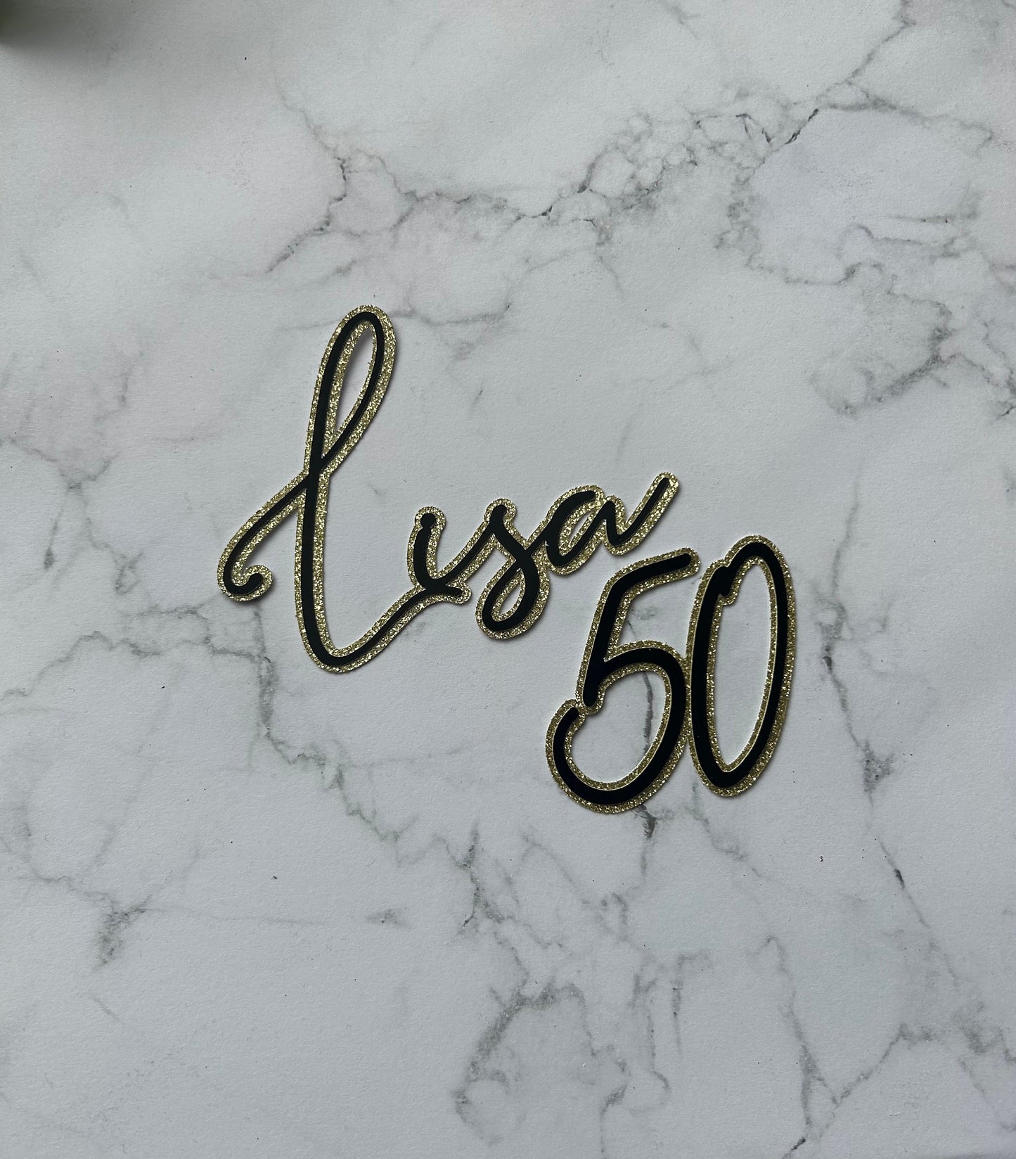 Name & Age Cake Charm (Black & Gold)
