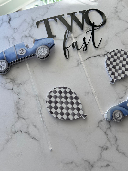 Two Fast Cake Topper, 2nd Birthday Vintage Car Cake Topper