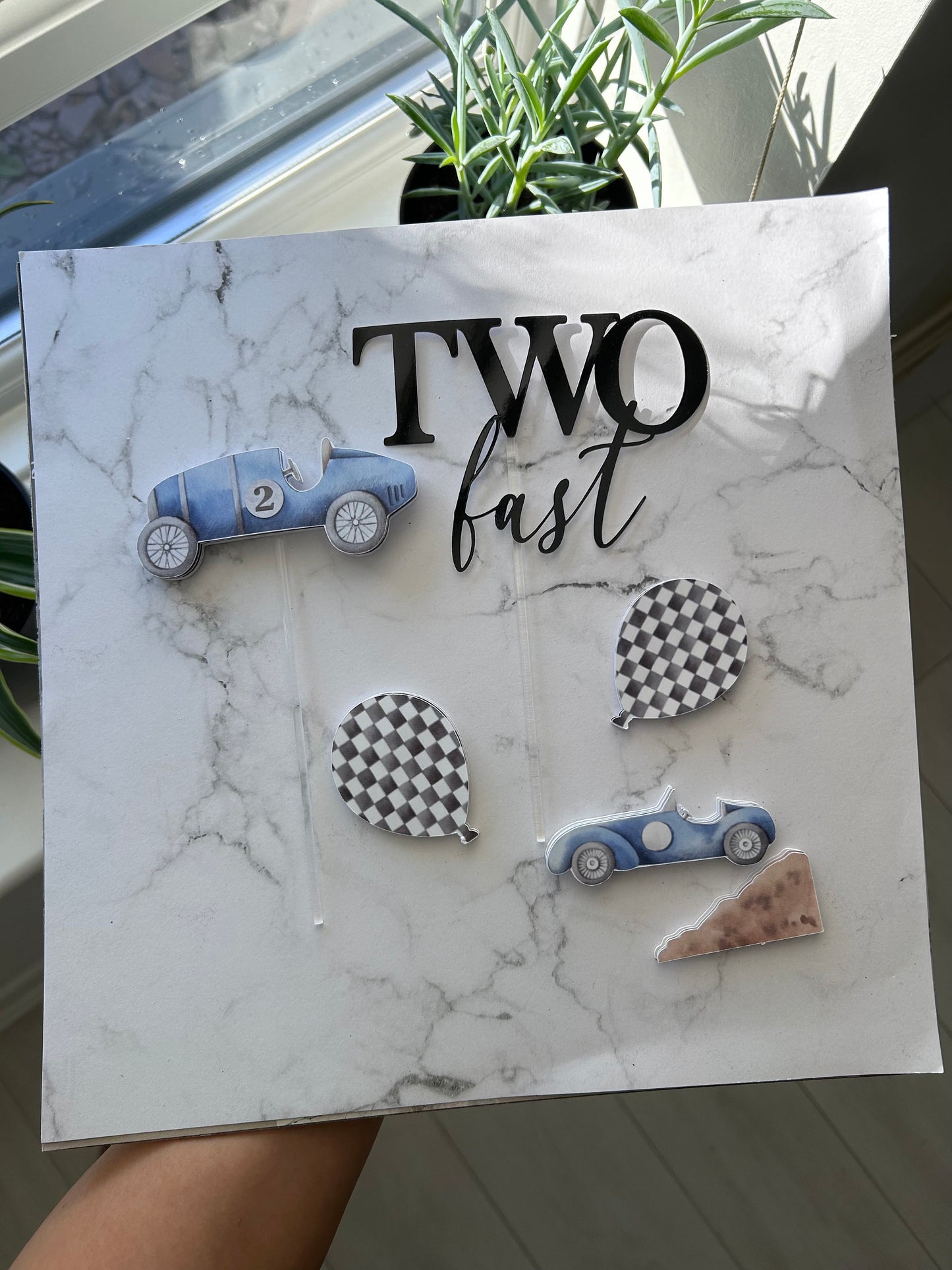 Two Fast Cake Topper, 2nd Birthday Vintage Car Cake Topper