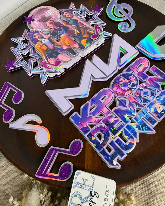 KPop Demon Hunters cake topper set with personalised name, age and charms