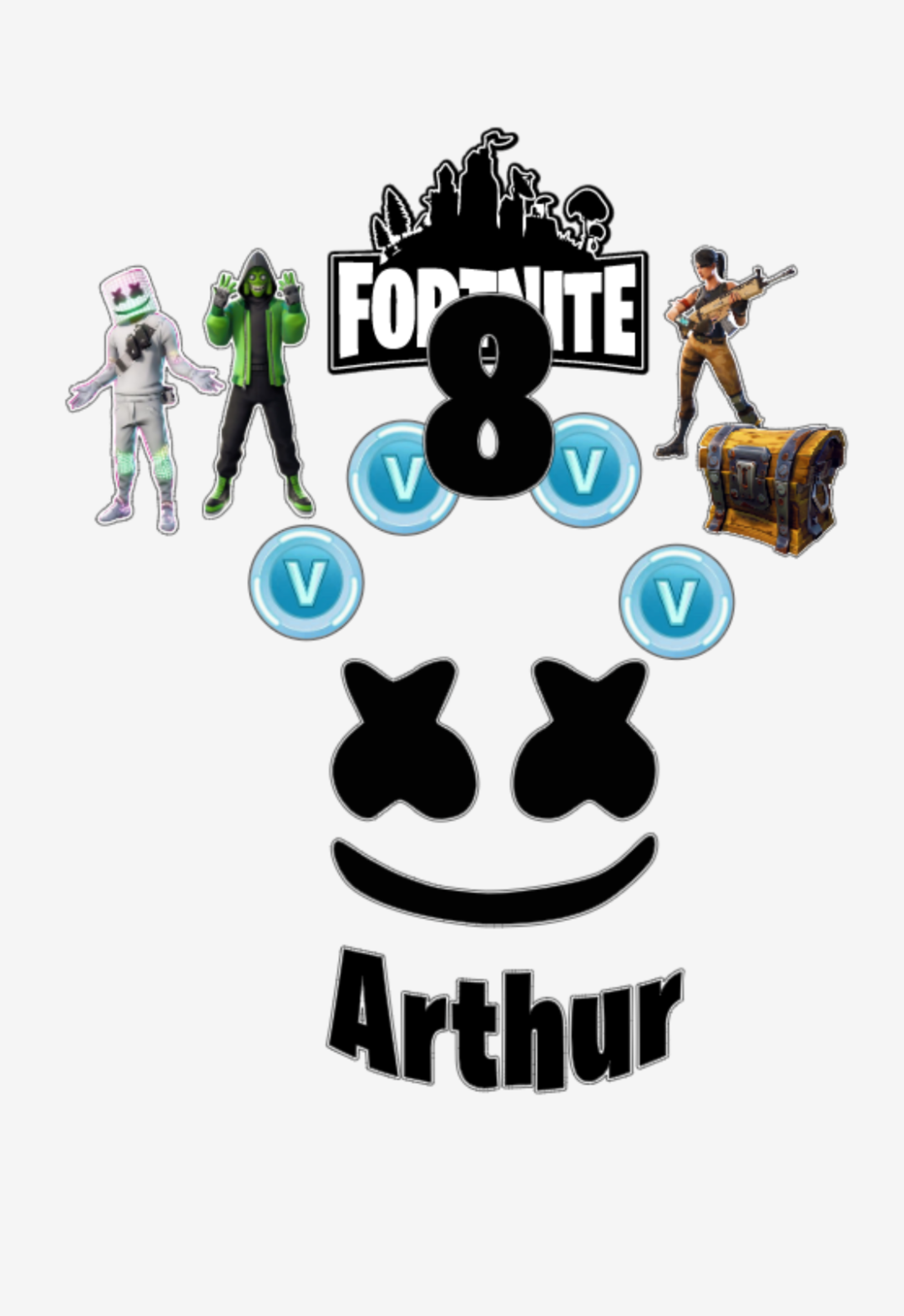 Custom Fortnite Marshmello name and age cake topper set