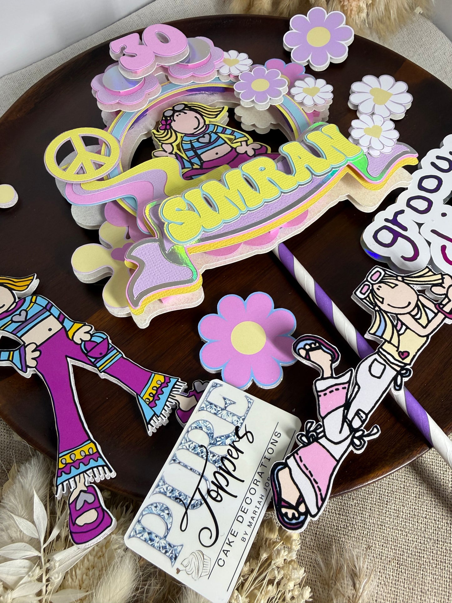 Groovy Chick Pastel Cake Topper & Charm Set | Personalised 3D Layered Birthday Cake Decorations